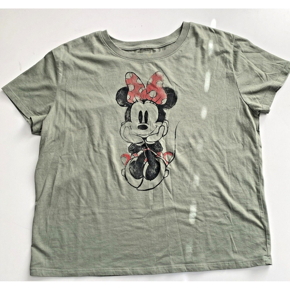 Disney Minnie Mouse Olive Green T-shirt Minnie Colored Sketch - Size XL